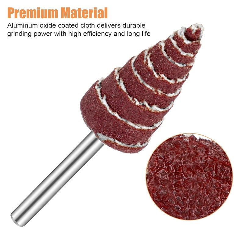 TSV 60Pcs Cone Shape Abrasive Flap Wheels, 1/8" Round Shank Flap Wheel Sander for Drill, 80/120/240/320/400/600 Grits Sandpaper Grinding Head for Groove, Corner Polishing - Image 4
